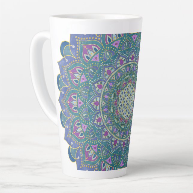 Blume des Lebens - Mandala Indien Stil 1 Milchtasse (Linke Ecke)