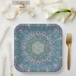 Blume des Lebens - Mandala Indien Stil 1 Pappteller