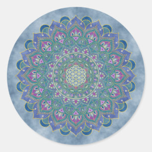 Blume des Lebens - Mandala Indien Stil 1 Runder Aufkleber