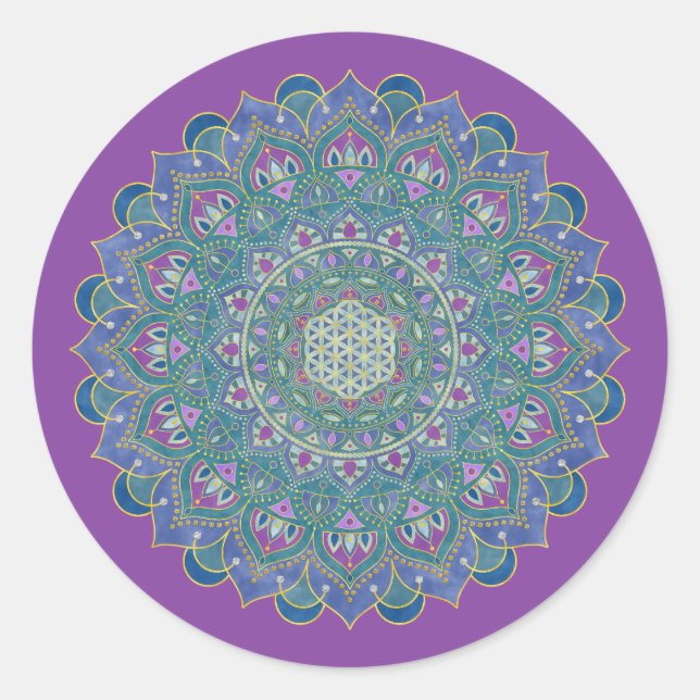 Blume des Lebens - Mandala Indien Stil 1 Runder Aufkleber (Vorderseite)