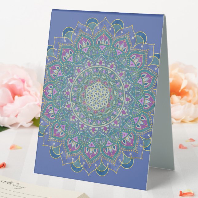 Blume des Lebens - Mandala Indien Stil 1 Tischaufsteller (In Situ (Hochzeit))
