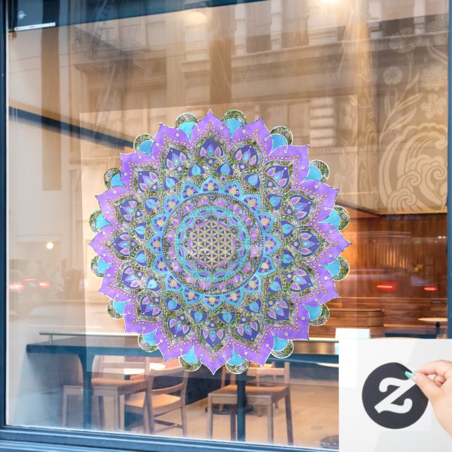 Blume des Lebens - Mandala Indien Stil 2 Fensteraufkleber (Café-Fenster)