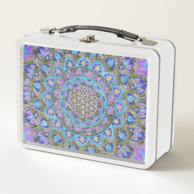 Blume des Lebens - Mandala Indien Stil 2 Metall Brotdose (Vorderseite)