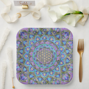 Blume des Lebens - Mandala Indien Stil 2 Pappteller