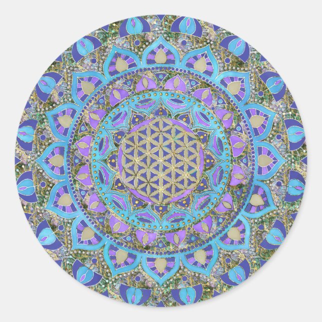 Blume des Lebens - Mandala Indien Stil 2 Runder Aufkleber (Vorderseite)