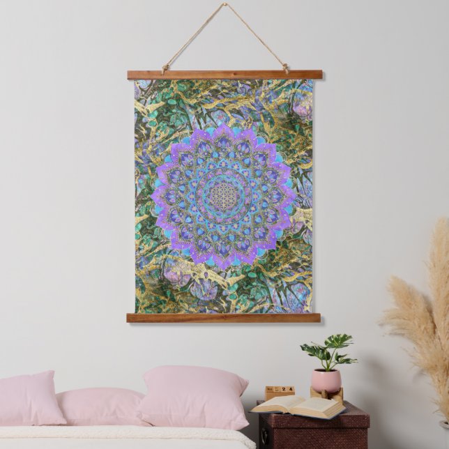 Blume des Lebens - Mandala Indien Stil 2 Wandteppich Mit Holzrahmen (Schlafzimmer)