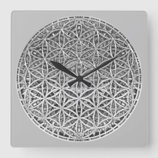 BLUME DES LEBENS - Medaille Silver Quadratische Wanduhr (Vorderseite)