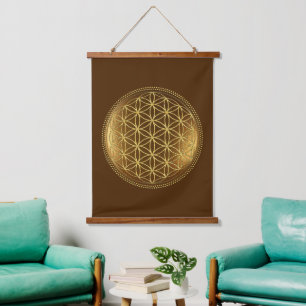 BLUME DES LEBENS - Medaillon der Heiligen Geometri Wandteppich Mit Holzrahmen
