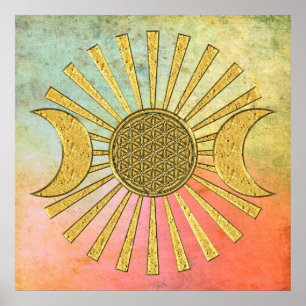 Blume des Lebens mit dem Mond Poster