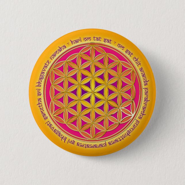 Blume des Lebens mit Moola mantra Button (Vorderseite)