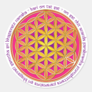 Blume des Lebens / Moola Mantra Runder Aufkleber
