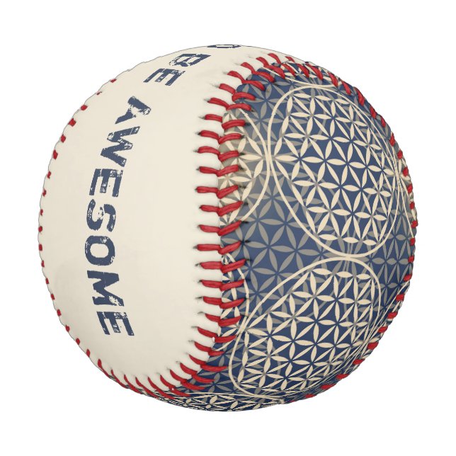 Blume des Lebens - Muster der Briefmarke - blauer  Baseball (Schrägansicht)
