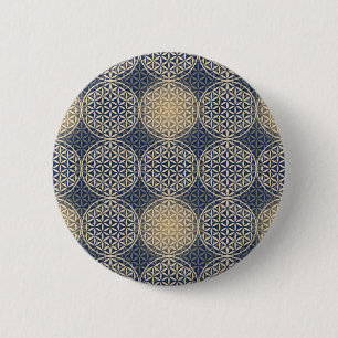 Blume des Lebens - Muster der Briefmarke - blauer Button