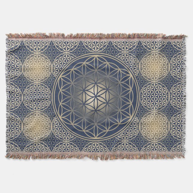 Blume des Lebens - Muster der Briefmarke - blauer  Decke (Vorderseite)