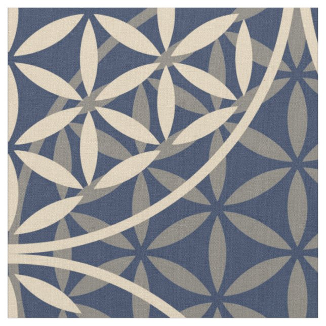Blume des Lebens - Muster der Briefmarke - blauer  Stoff (Nahaufnahme)