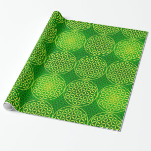 Blume des Lebens - Muster der Briefmarke - grün Geschenkpapier