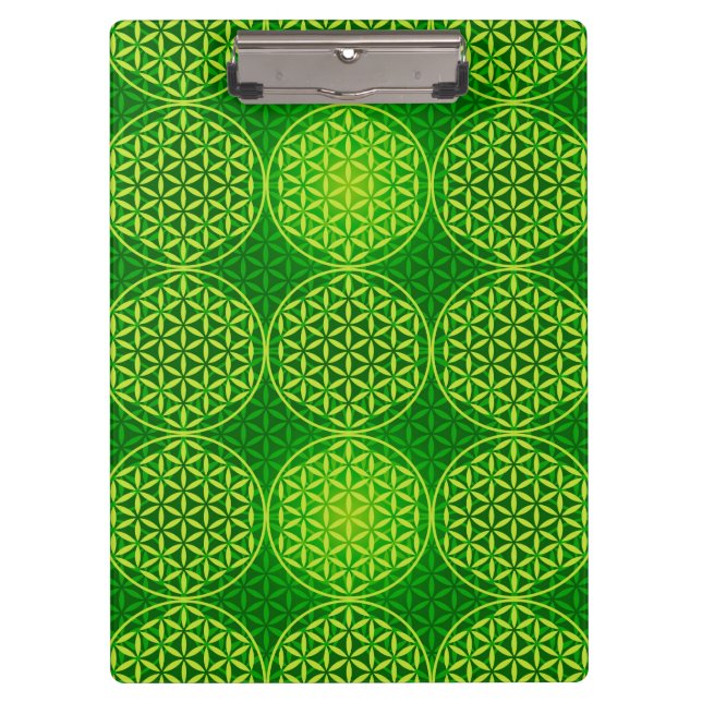 Blume des Lebens - Muster der Briefmarke - grün Klemmbrett (Vorderseite)