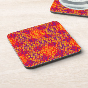 Blume des Lebens - Muster der Briefmarke - orangef Untersetzer