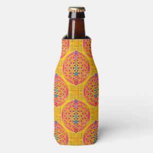 Blume des Lebens - nahtloses Goldpink + Chakras Flaschenkühler
