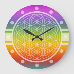 Blume des Lebens - NUR FARBgradienten mit mehrfarb Große Wanduhr