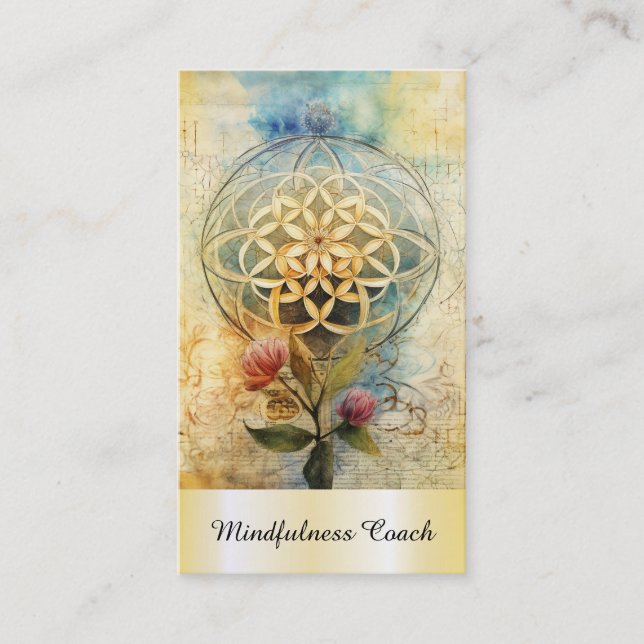 *~* Blume des Lebens QR AP92 Reiki Gold Sacred Visitenkarte (Vorderseite)