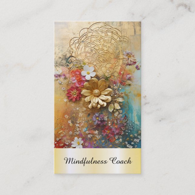 *~* Blume des Lebens QR AP92 Reiki Sacred Gold Visitenkarte (Vorderseite)