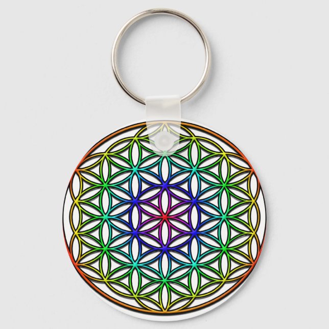 Blume des Lebens (Regenbogen) Symbol der heiligen  Schlüsselanhänger (Vorderseite)