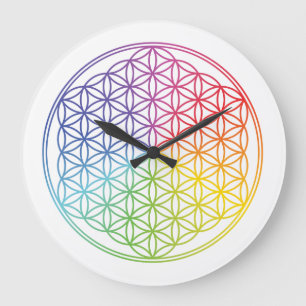 Blume des Lebens - Regenbogenuhr Große Wanduhr