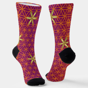 BLUME DES LEBENS - rotes Goldmuster Socken