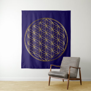 BLUME DES LEBENS - Sacred Geometry Symbol gold 2 Wandteppich