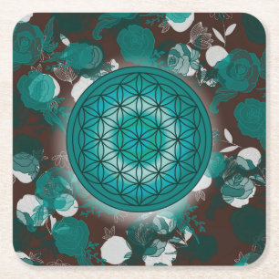 Blume des Lebens, sakrale geometrische, zen, chakr Rechteckiger Pappuntersetzer