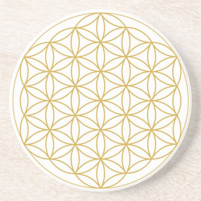 Blume des Lebens Sandstein Untersetzer Gold Weiß (Vorne)
