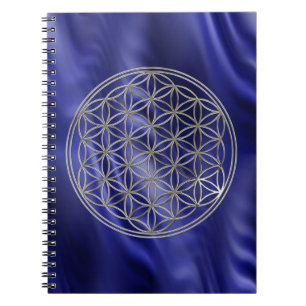BLUME DES LEBENS - silber + blaue Wellen Notizblock