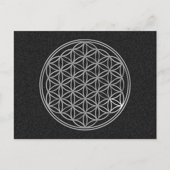 Blume des Lebens | silber, schwarzer Spritzer Postkarte (Vorderseite)