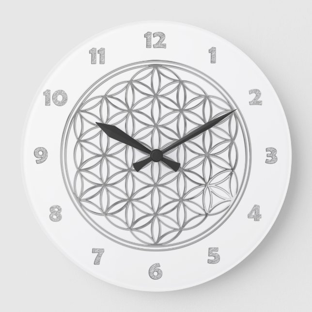 BLUME DES LEBENS - Silber - Uhrgesicht nummeriert Große Wanduhr (Vorderseite)