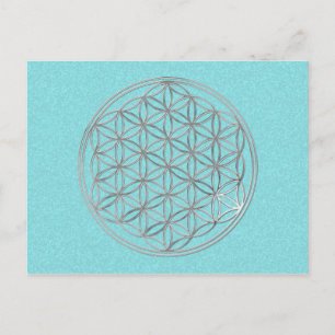 Blume des Lebens   silber, zyanischer Spritzer Postkarte