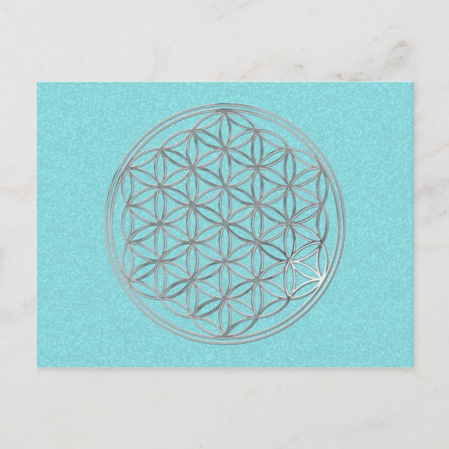 Blume des Lebens | silber, zyanischer Spritzer Postkarte (Vorderseite)