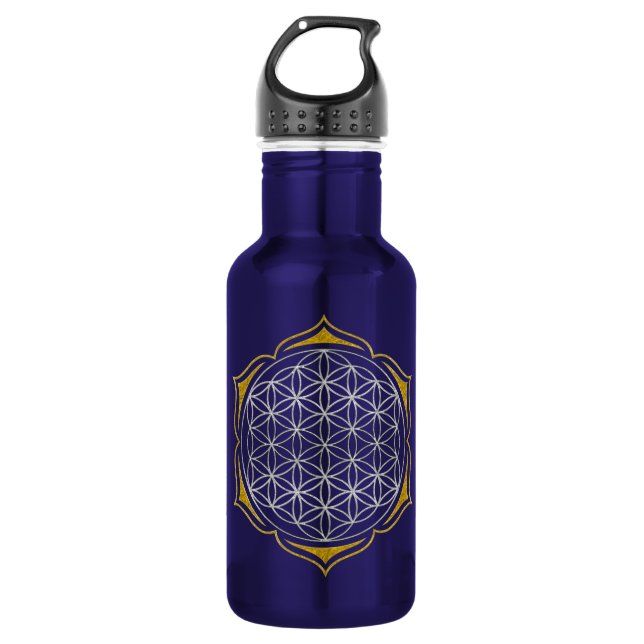 Blume des Lebens - silbernes Gold des Lotos Trinkflasche (Vorderseite)
