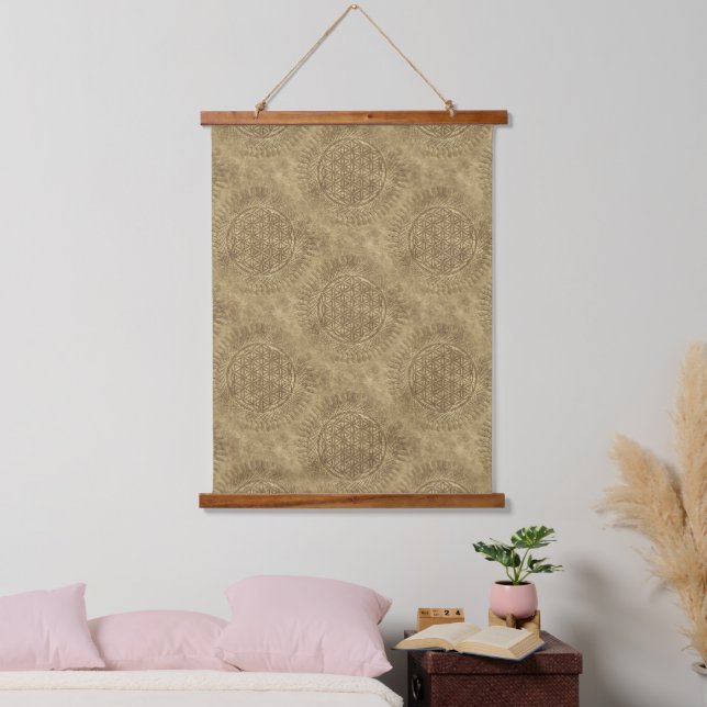Blume des Lebens - Sonne - nahtloses Muster 4 Wandteppich Mit Holzrahmen (Schlafzimmer)