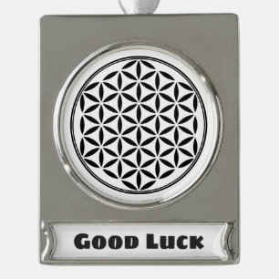 BLUME DES LEBENS - Symbol der heiligen Geometrie, Banner-Ornament Silber