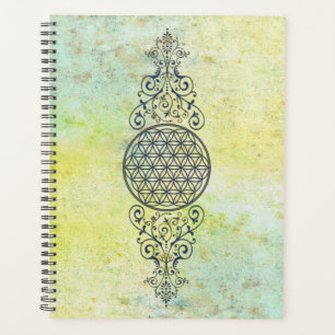 Blume des Lebens - Vintage Ornamente blau gold Planer
