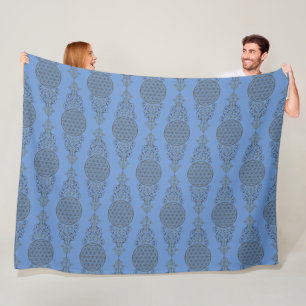 Blume des Lebens - Vintage Ornamente - blaues Gold Fleecedecke
