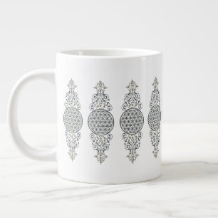 Blume des Lebens - Vintage Ornamente - blaues Gold Jumbo-Tasse