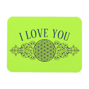 Blume des Lebens - Vintage Ornamente - blaues Gold Magnet