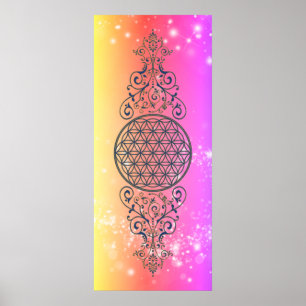 Blume des Lebens - Vintage Ornamente - blaues Gold Poster