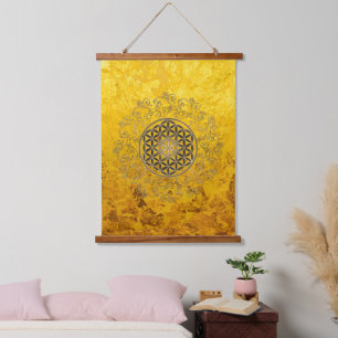 Blume des Lebens - Vintage Ornamente Mandala 2 Wandteppich Mit Holzrahmen