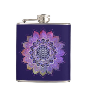 Blume des Lebens - Vintage Style Galaxie Weltraum  Flachmann