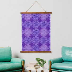BLUME DES LEBENS - violettes Lila - Muster Wandteppich Mit Holzrahmen