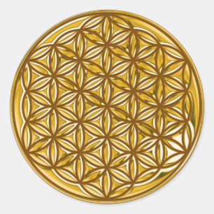 Blume des Lebens / Vollgold braun Runder Aufkleber