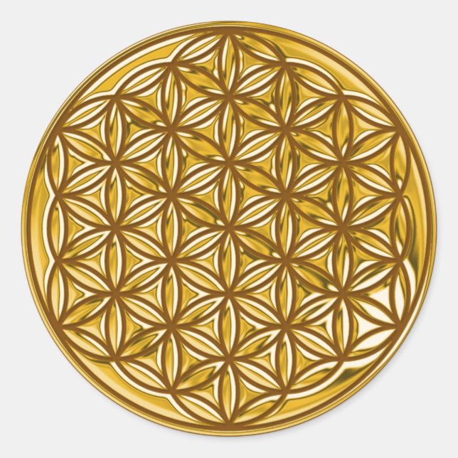 Blume des Lebens / Vollgold | braun Runder Aufkleber (Vorderseite)